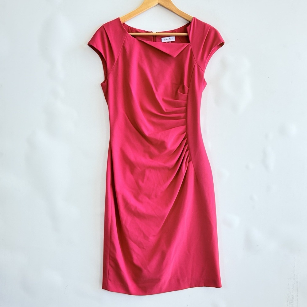 Calvin Klein Dress Womens 4 Fuchsia Pink Ruched Side Sheath Barbiecore Chic - Picture 2 of 10